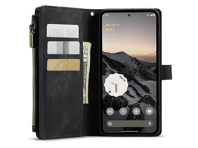 CaseMe Synthetic Leather Wallet Case with Zipper Pocket for Google Pixel 11 Pro XL - Charcoal