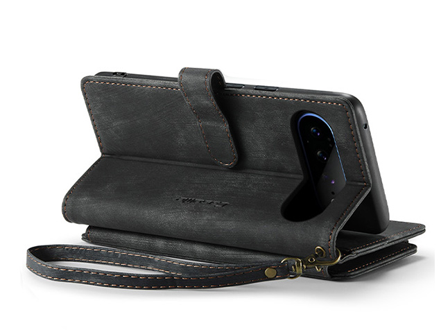 CaseMe Synthetic Leather Wallet Case with Zipper Pocket for Google Pixel 11 Pro XL - Charcoal