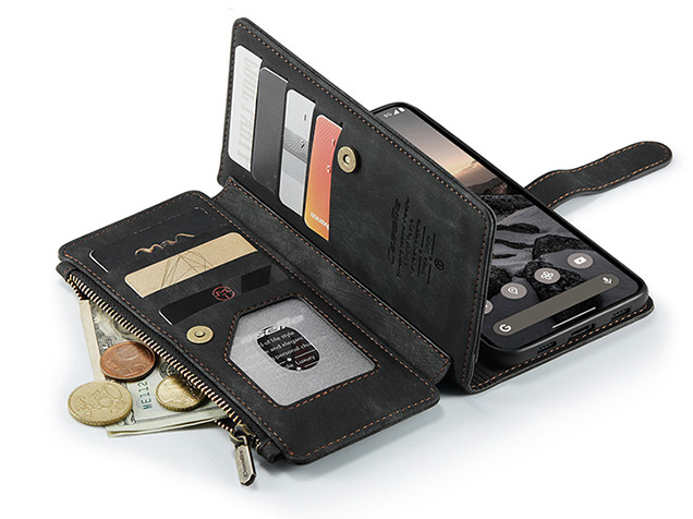 CaseMe Synthetic Leather Wallet Case with Zipper Pocket for Google Pixel 11 Pro XL - Charcoal