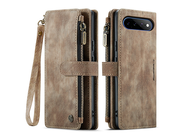 CaseMe Synthetic Leather Wallet Case with Zipper Pocket for Google Pixel 11 Pro XL - Desert Taupe Leather Wallet Case