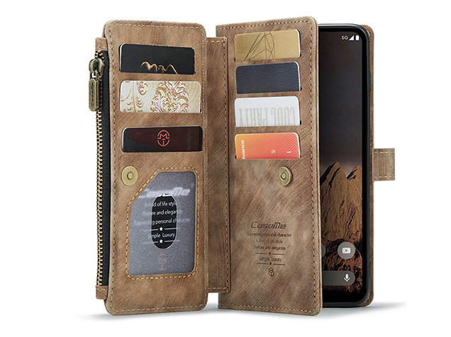 CaseMe Synthetic Leather Wallet Case with Zipper Pocket for Google Pixel 11 Pro XL - Desert Taupe