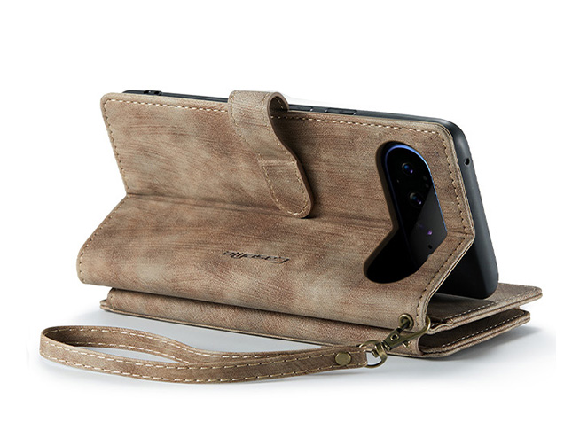 CaseMe Synthetic Leather Wallet Case with Zipper Pocket for Google Pixel 11 Pro XL - Desert Taupe
