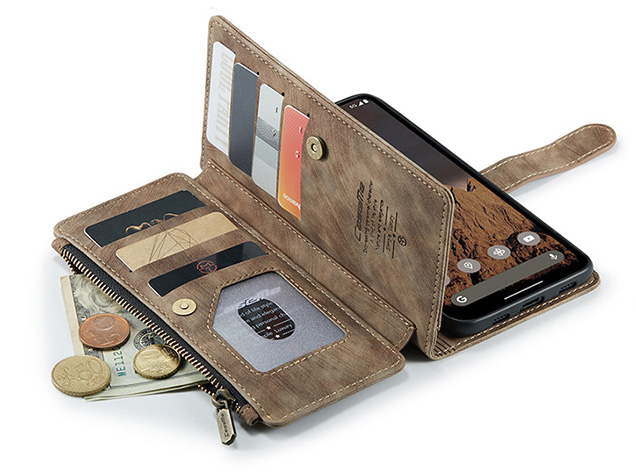 CaseMe Synthetic Leather Wallet Case with Zipper Pocket for Google Pixel 11 Pro XL - Desert Taupe