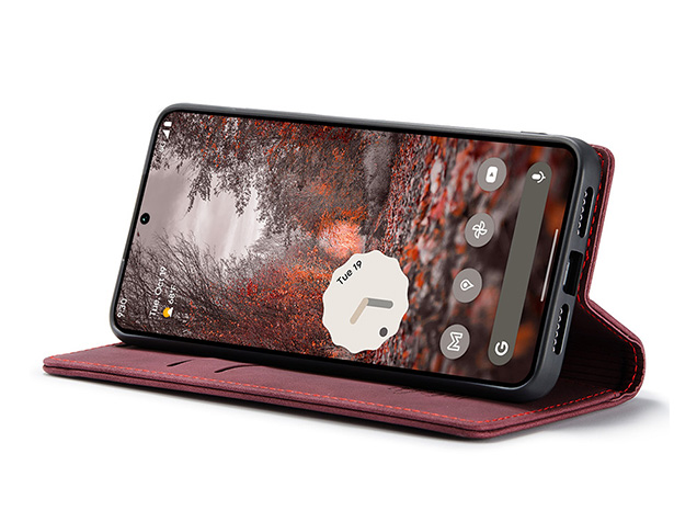 CaseMe Slim Synthetic Leather Wallet Case with Stand for Google Pixel 11 - Burgundy