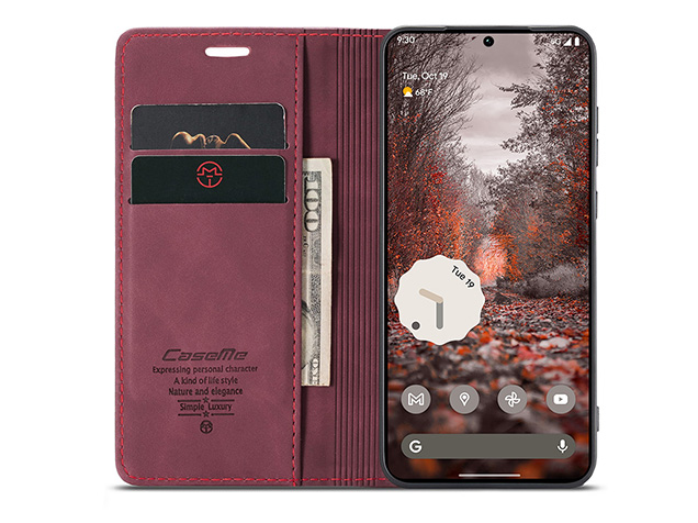CaseMe Slim Synthetic Leather Wallet Case with Stand for Google Pixel 11 - Burgundy