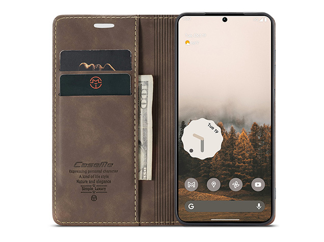 CaseMe Slim Synthetic Leather Wallet Case with Stand for Google Pixel 11 - Chocolate