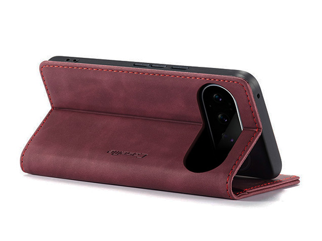 CaseMe Slim Synthetic Leather Wallet Case with Stand for Google Pixel 11 Pro - Burgundy
