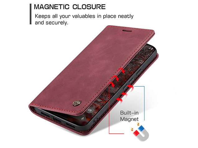 CaseMe Slim Synthetic Leather Wallet Case with Stand for Google Pixel 11 Pro - Burgundy