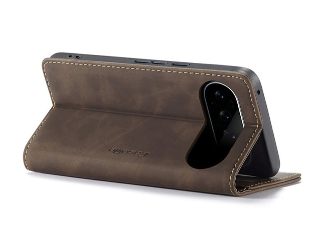 CaseMe Slim Synthetic Leather Wallet Case with Stand for Google Pixel 11 Pro - Chocolate
