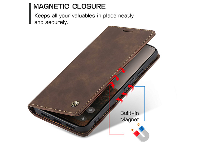 CaseMe Slim Synthetic Leather Wallet Case with Stand for Google Pixel 11 Pro - Chocolate