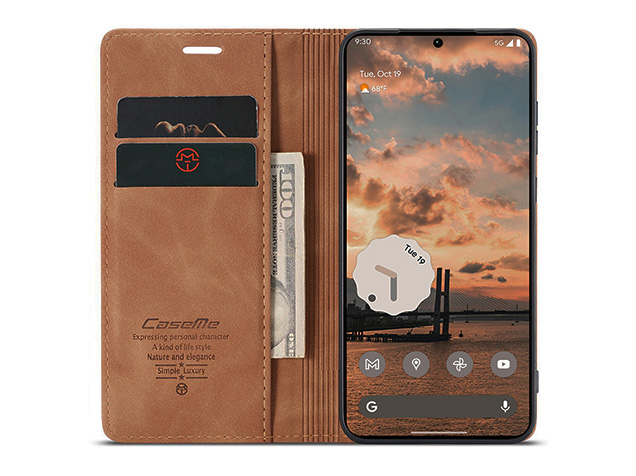 CaseMe Slim Synthetic Leather Wallet Case with Stand for Google Pixel 11 Pro - Tan