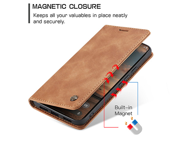 CaseMe Slim Synthetic Leather Wallet Case with Stand for Google Pixel 11 Pro - Tan