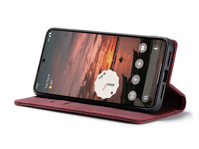 CaseMe Slim Synthetic Leather Wallet Case with Stand for Google Pixel 11 Pro XL - Burgundy