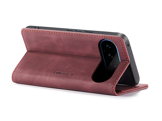 CaseMe Slim Synthetic Leather Wallet Case with Stand for Google Pixel 11 Pro XL - Burgundy