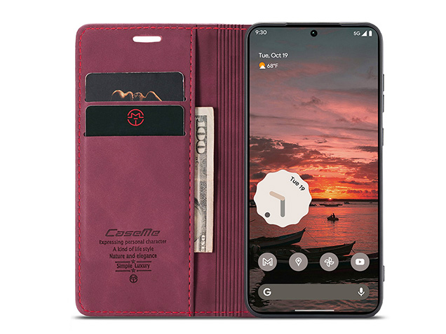 CaseMe Slim Synthetic Leather Wallet Case with Stand for Google Pixel 11 Pro XL - Burgundy