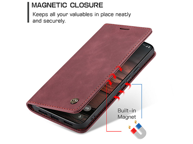 CaseMe Slim Synthetic Leather Wallet Case with Stand for Google Pixel 11 Pro XL - Burgundy