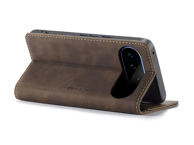CaseMe Slim Synthetic Leather Wallet Case with Stand for Google Pixel 11 Pro XL - Chocolate