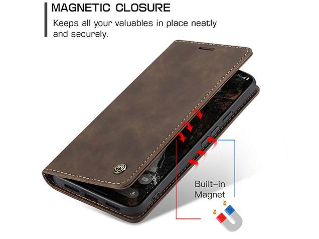 CaseMe Slim Synthetic Leather Wallet Case with Stand for Google Pixel 11 Pro XL - Chocolate
