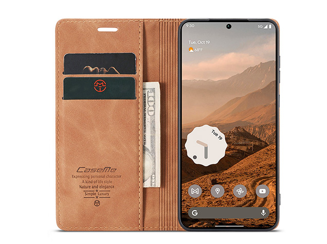 CaseMe Slim Synthetic Leather Wallet Case with Stand for Google Pixel 11 Pro XL - Tan