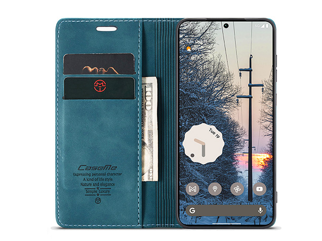 CaseMe Slim Synthetic Leather Wallet Case with Stand for Google Pixel 11 Pro XL - Teal