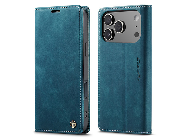 CaseMe Slim Synthetic Leather Wallet Case with Stand for iPhone 18 Pro Max - Teal
