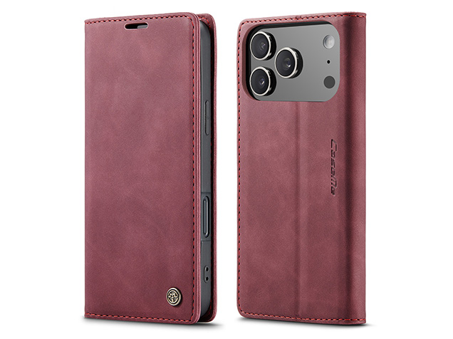CaseMe Slim Synthetic Leather Wallet Case with Stand for iPhone 18 Pro Max - Burgundy