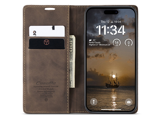 CaseMe Slim Synthetic Leather Wallet Case with Stand for iPhone 18 Pro Max - Chocolate