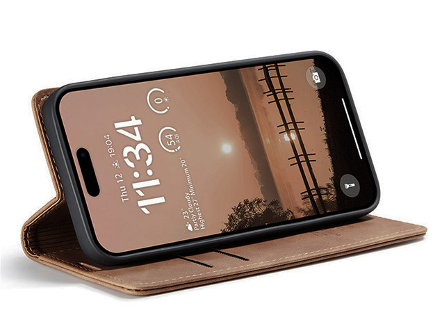 CaseMe Slim Synthetic Leather Wallet Case with Stand for iPhone 18 Pro Max - Tan