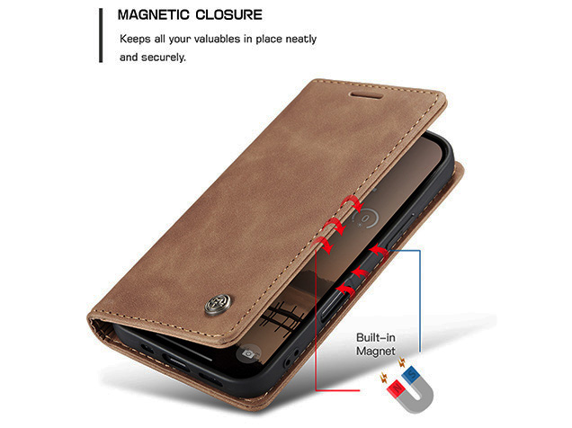 CaseMe Slim Synthetic Leather Wallet Case with Stand for iPhone 18 Pro Max - Tan