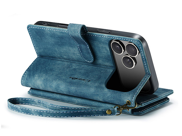 CaseMe Synthetic Leather Wallet Case with Zipper Pocket for iPhone 18 Pro Max - Teal Leather Wallet Case