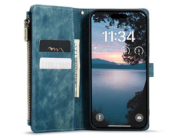 CaseMe Synthetic Leather Wallet Case with Zipper Pocket for iPhone 18 Pro Max - Teal