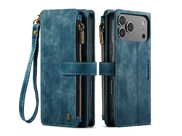 CaseMe Synthetic Leather Wallet Case with Zipper Pocket for iPhone 18 Pro Max - Teal
