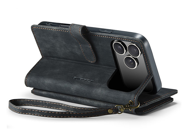 CaseMe Synthetic Leather Wallet Case with Zipper Pocket for iPhone 18 Pro Max - Charcoal Leather Wallet Case