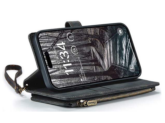 CaseMe Synthetic Leather Wallet Case with Zipper Pocket for iPhone 18 Pro Max - Charcoal