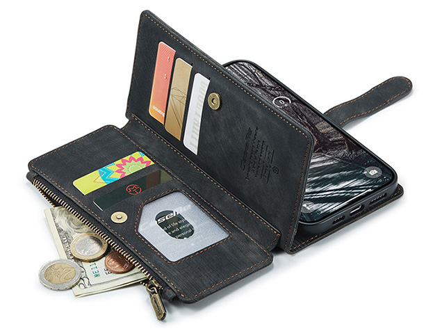 CaseMe Synthetic Leather Wallet Case with Zipper Pocket for iPhone 18 Pro Max - Charcoal