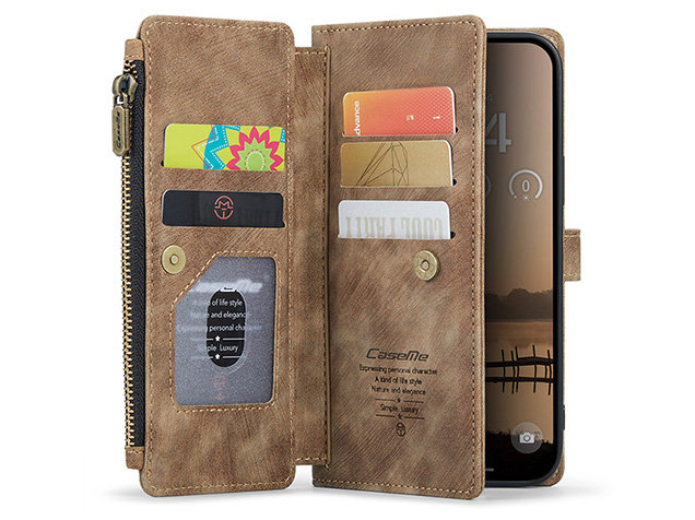 CaseMe Synthetic Leather Wallet Case with Zipper Pocket for iPhone 18 Pro Max - Desert Taupe