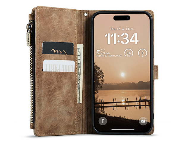 CaseMe Synthetic Leather Wallet Case with Zipper Pocket for iPhone 18 Pro Max - Desert Taupe