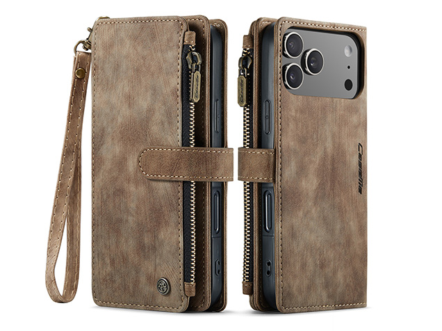 CaseMe Synthetic Leather Wallet Case with Zipper Pocket for iPhone 18 Pro Max - Desert Taupe