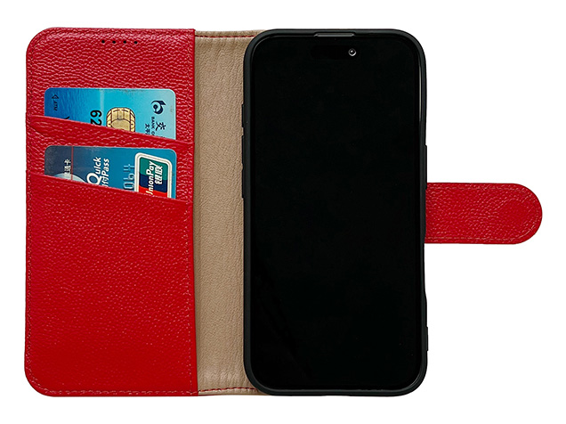 Premium Leather Wallet Case for iPhone 18 Pro Max - Red