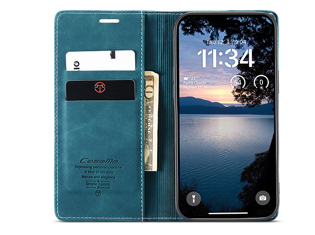 CaseMe Slim Synthetic Leather Wallet Case with Stand for iPhone 18 Pro - Teal