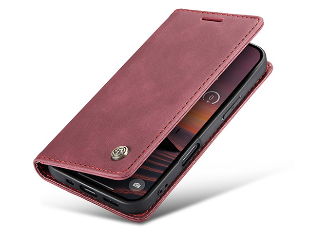 CaseMe Slim Synthetic Leather Wallet Case with Stand for iPhone 18 Pro - Burgundy Leather Wallet Case