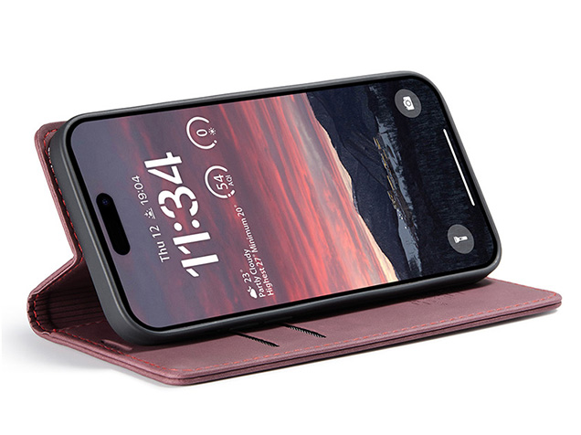 CaseMe Slim Synthetic Leather Wallet Case with Stand for iPhone 18 Pro - Burgundy