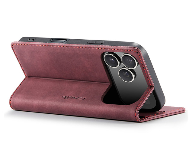 CaseMe Slim Synthetic Leather Wallet Case with Stand for iPhone 18 Pro - Burgundy