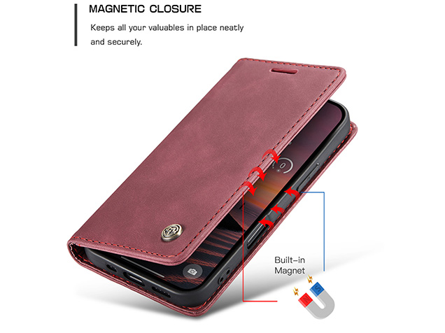 CaseMe Slim Synthetic Leather Wallet Case with Stand for iPhone 18 Pro - Burgundy