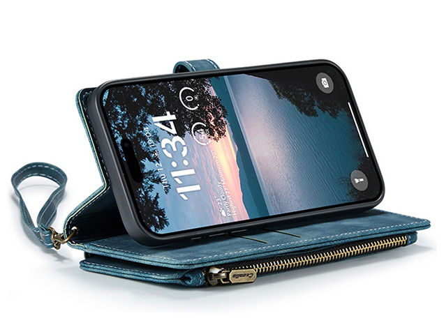 CaseMe Synthetic Leather Wallet Case with Zipper Pocket for iPhone 18 Pro - Teal
