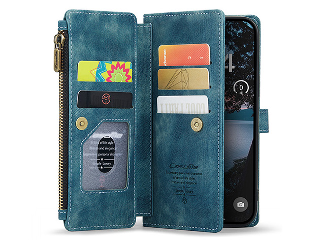 CaseMe Synthetic Leather Wallet Case with Zipper Pocket for iPhone 18 Pro - Teal