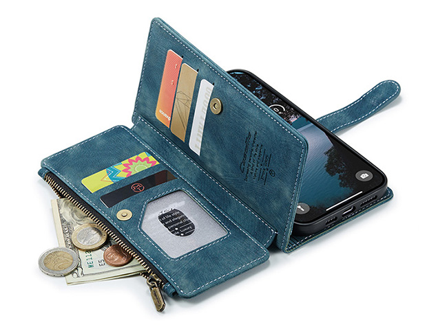 CaseMe Synthetic Leather Wallet Case with Zipper Pocket for iPhone 18 Pro - Teal