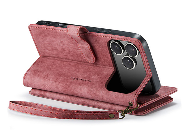 CaseMe Synthetic Leather Wallet Case with Zipper Pocket for iPhone 18 Pro - Blush