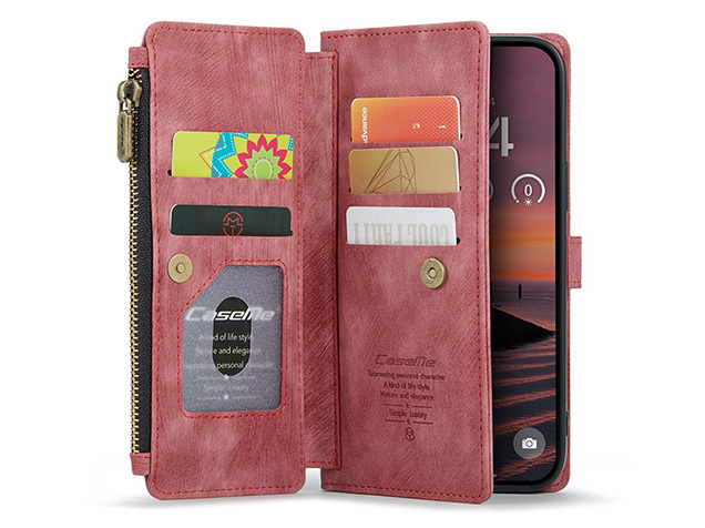 CaseMe Synthetic Leather Wallet Case with Zipper Pocket for iPhone 18 Pro - Blush