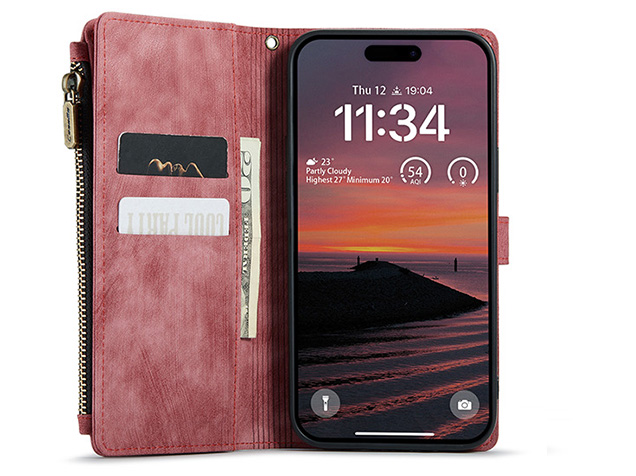 CaseMe Synthetic Leather Wallet Case with Zipper Pocket for iPhone 18 Pro - Blush